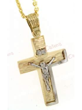 Σταυρός δίχρωμος ανδρικός με τον Εσταυρωμένο χρυσή αλυσίδα Κ14 βάρος 4.5 gr